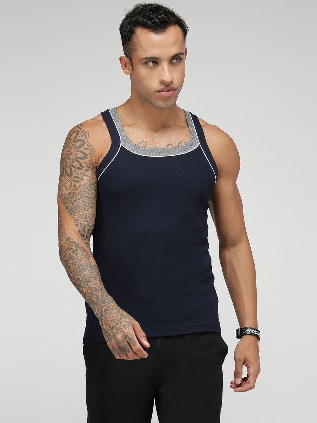 MACHO Pack Of 2 Assorted Super Combed Cotton Gym Vests