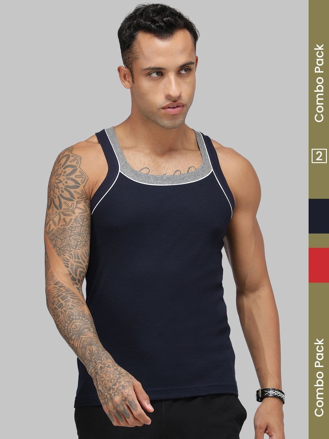 MACHO Pack Of 2 Pure Cotton Assorted Gym Innerwear Vests