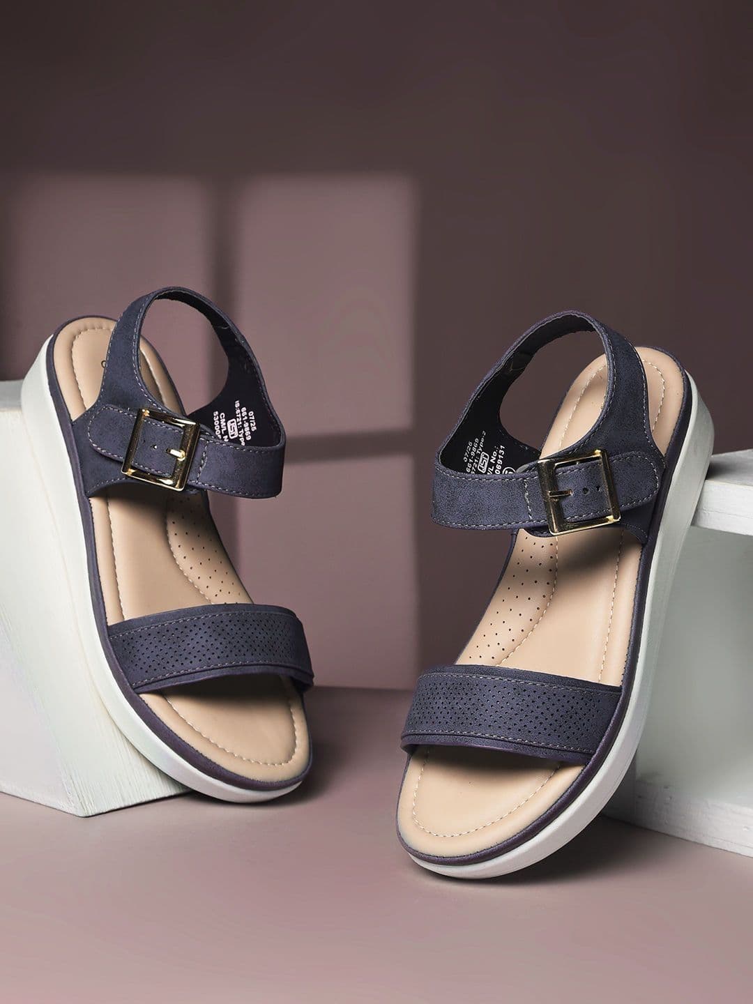 Bata comfit Textured Flatform Sandals with Buckles - view 1