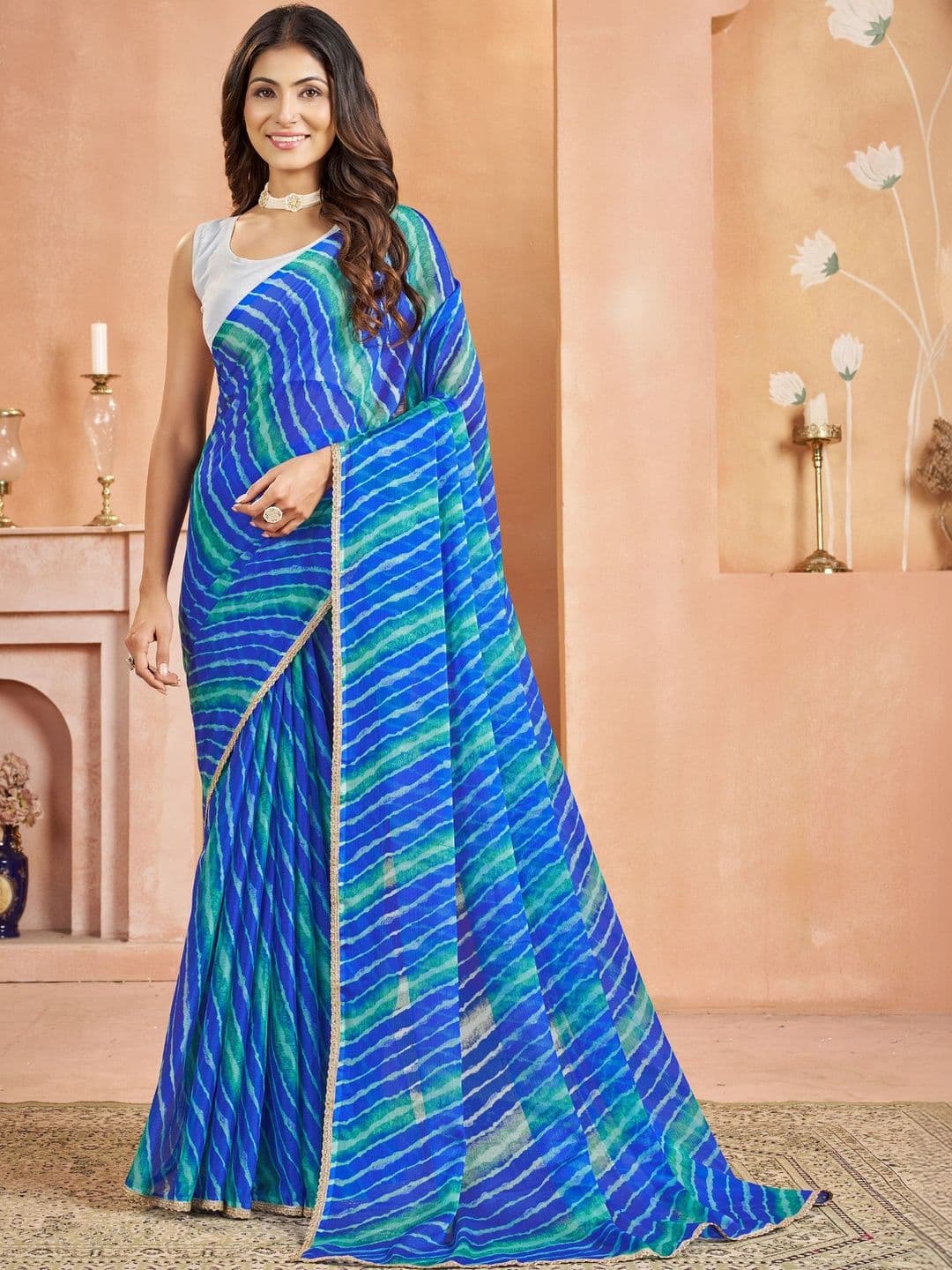 Garden Vareli Leheriya Pure Chiffon Saree - view 1