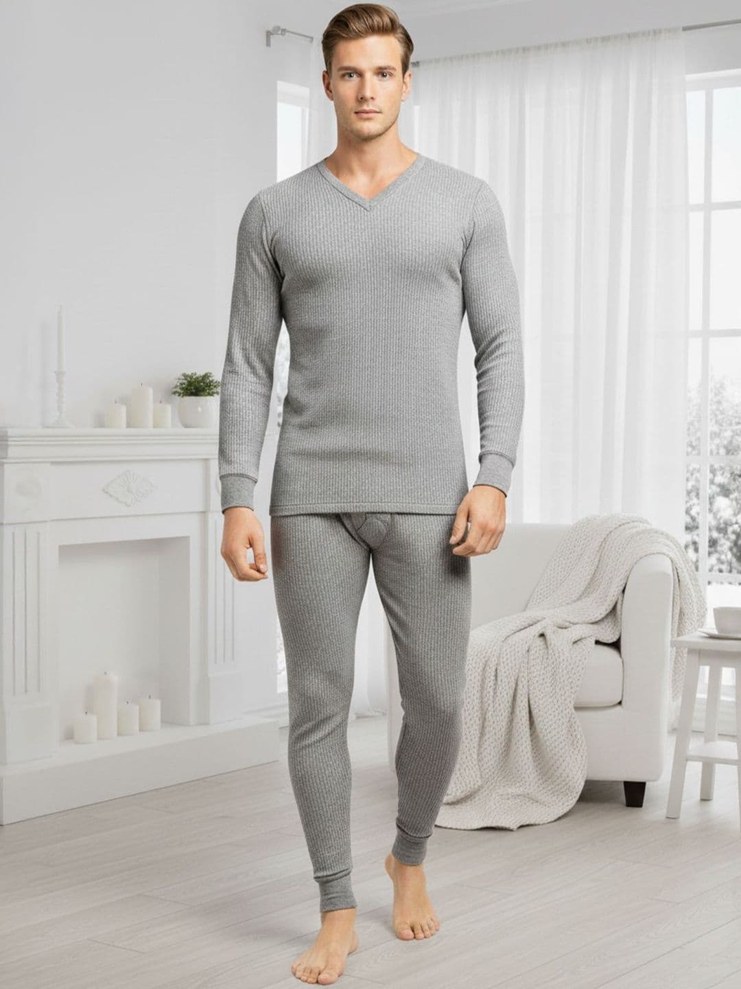 Lux Cozi Men Striped Round Neck Thermal Set - view 1
