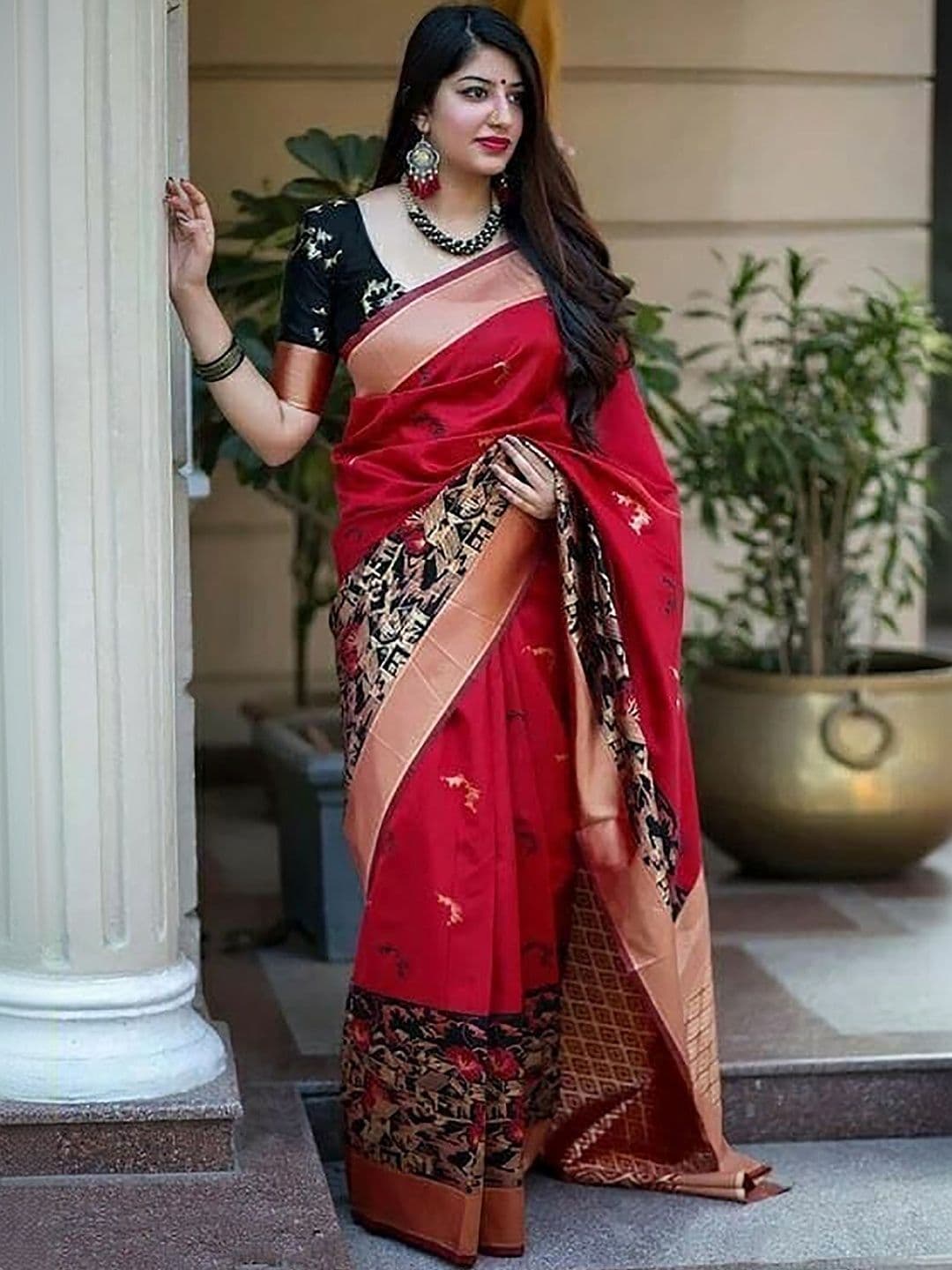 Moda Rapido Ethnic Motifs Zari Silk Blend Handloom Banarasi Saree - view 1