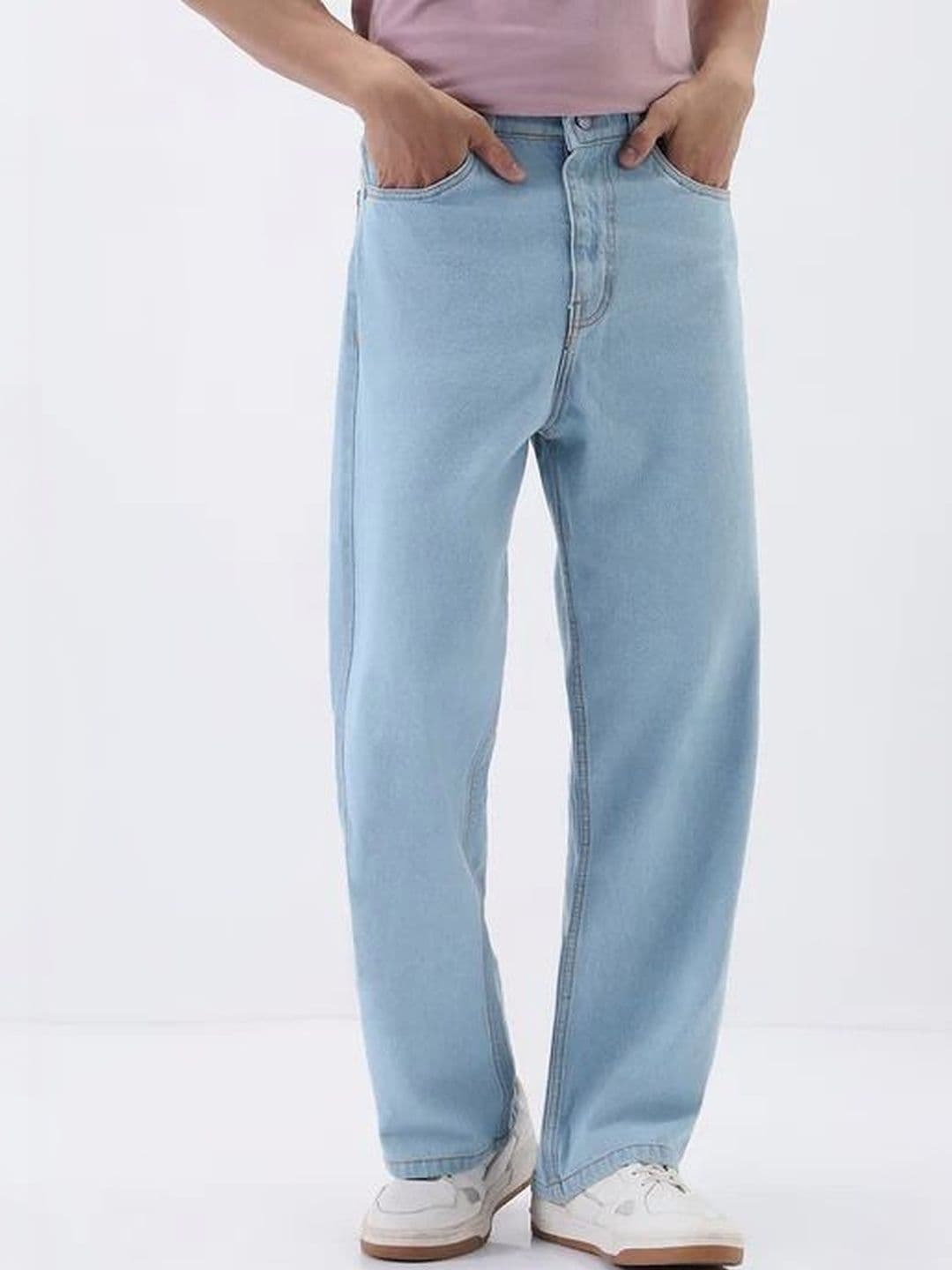 Niffar Fashion Men Wide Leg Mid-Rise Light Fade Applique Jeans - view 1
