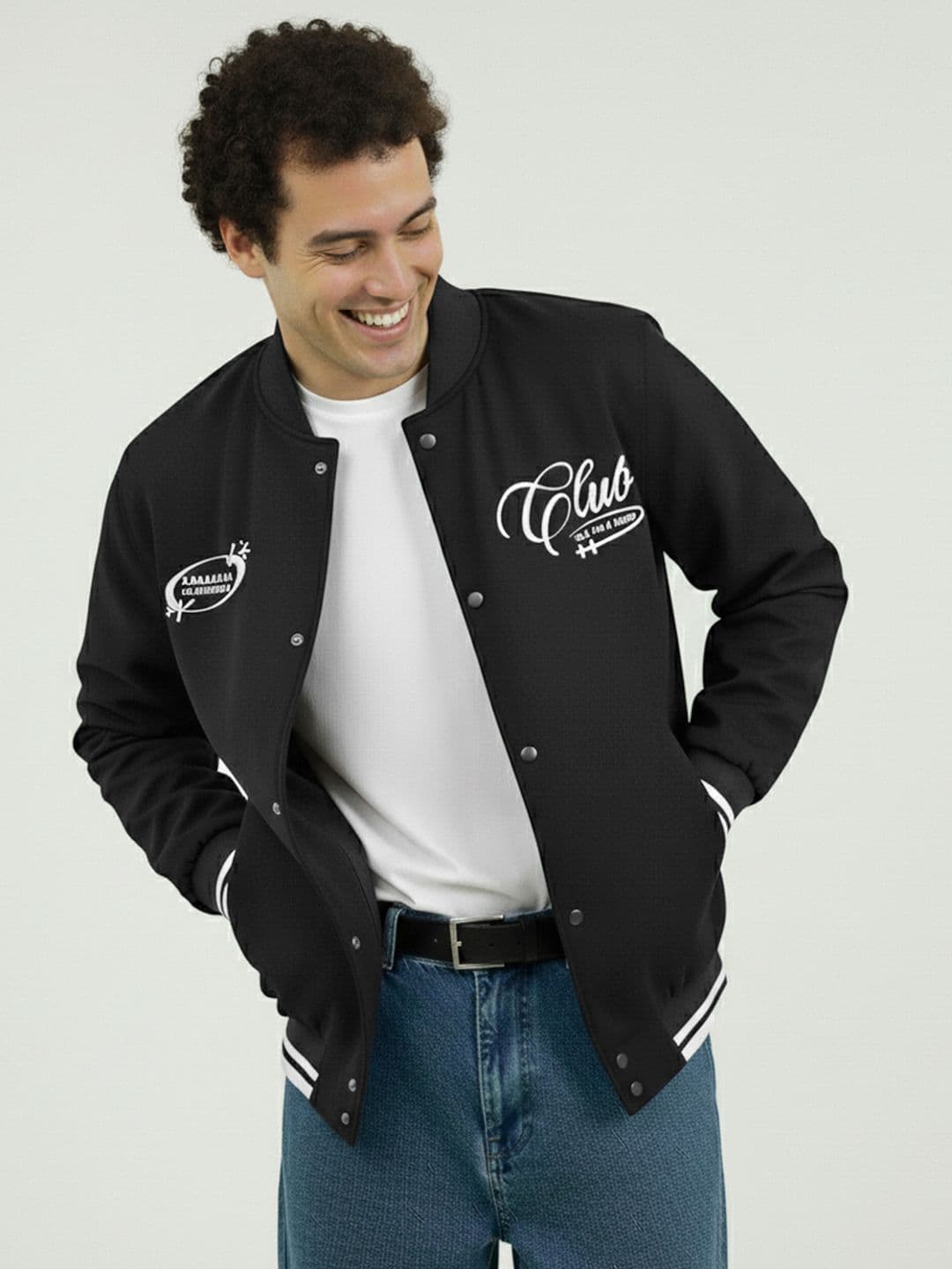 Mast & Harbour Suede Finish Embroidered Varsity Jacket - view 1