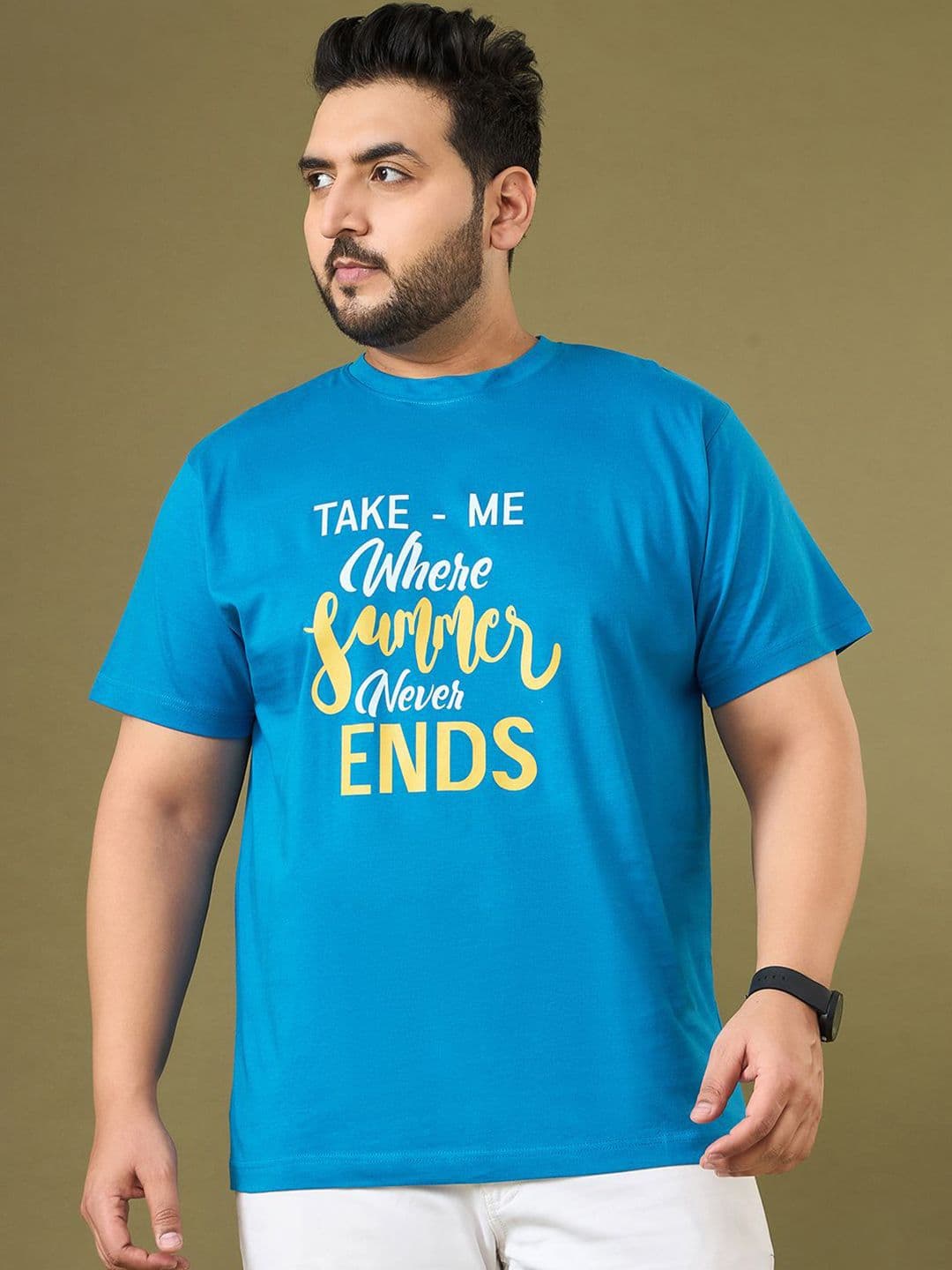 bigbanana Plus Size Cotton Typography Round Neck Short Sleeves T-shirt - view 1