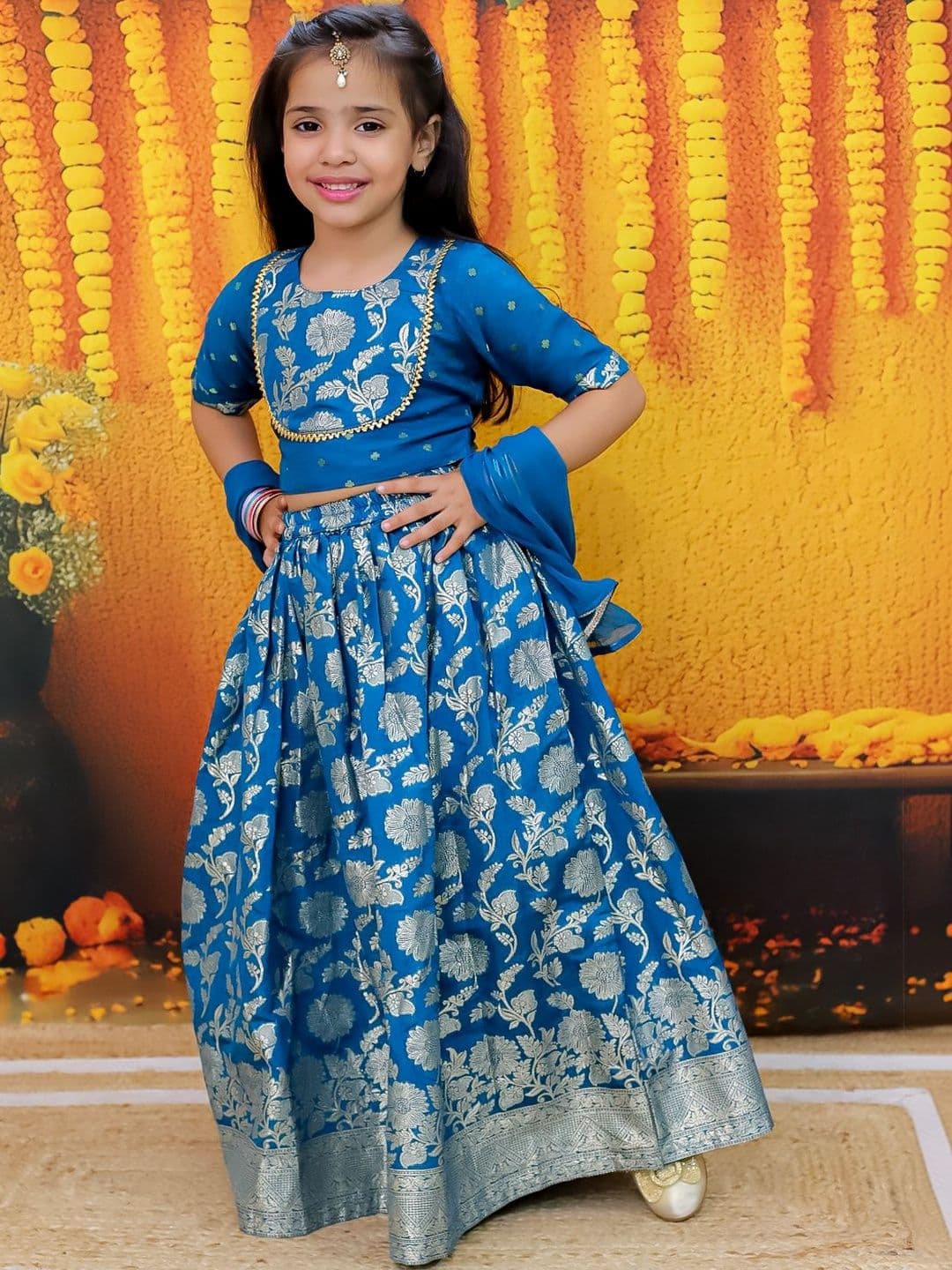 BownBee Girls Embroidered Semi-Stitched Lehenga & Blouse With Dupatta - view 1