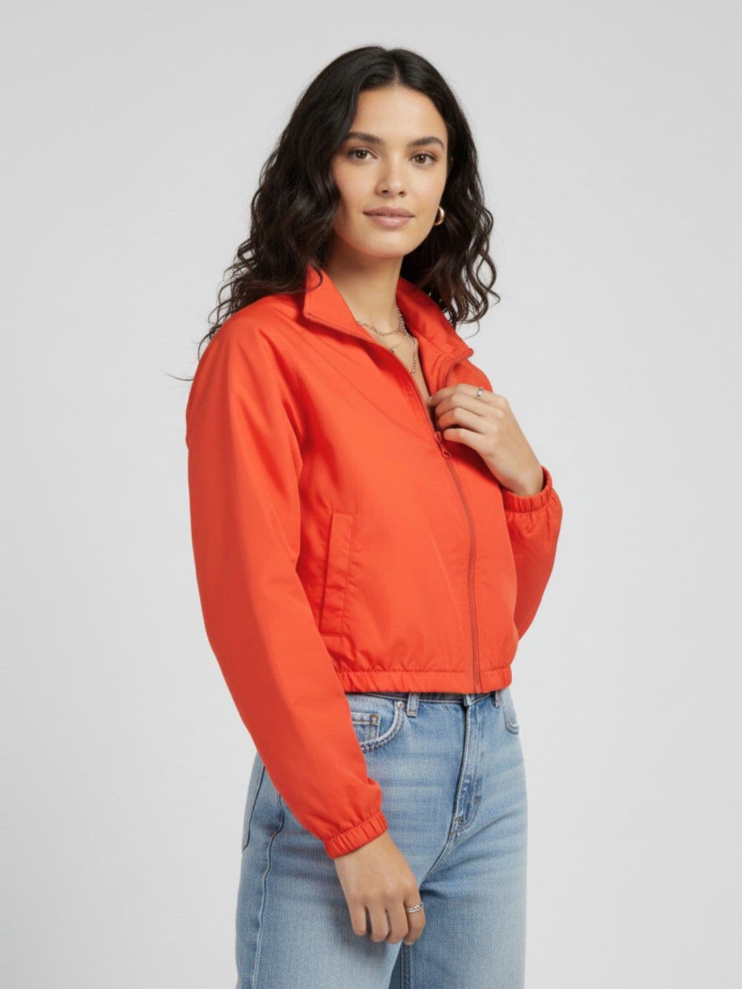 glitchez Mock Collar Raglan Sleeves Relaxed Crop Jacket - view 1