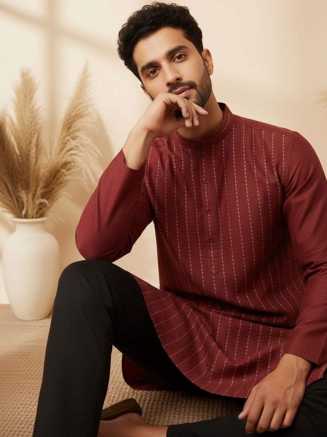 House of Pataudi Embroidered Mirror Work Straight Kurta - view 1
