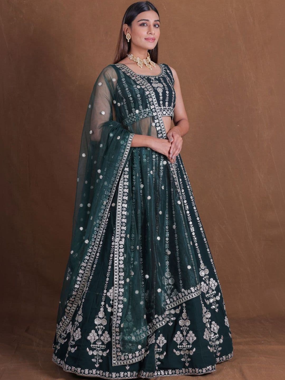 DREAM EXPORTER Embroidered Sequinned Semi-Stitched Lehenga & Blouse With Dupatta - view 1