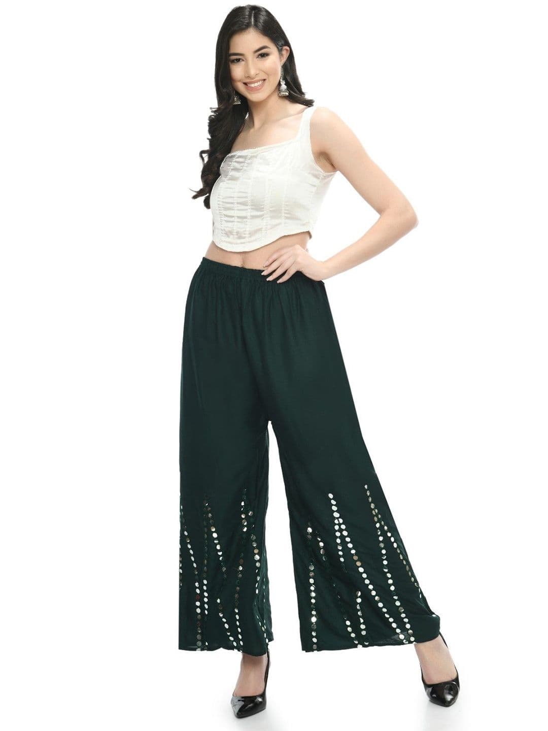 A R SILK DUPATTA HUB Women Embellished Mirror Embroidery Flared Ethnic Palazzos - view 1
