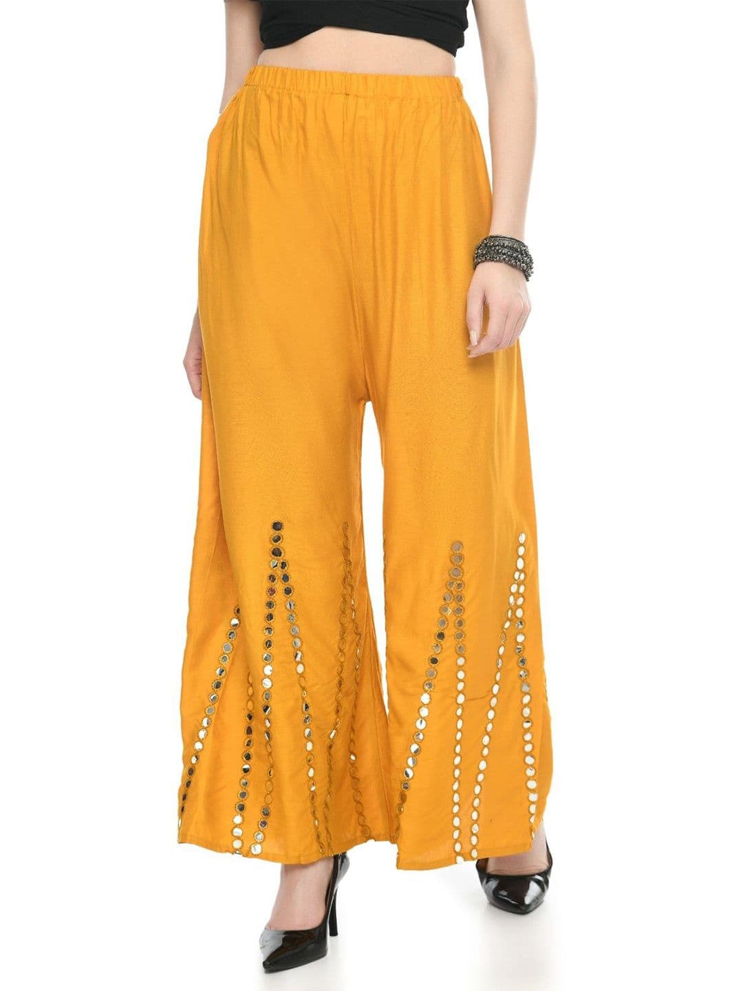 A R SILK DUPATTA HUB Women Mirror Work Wide Leg Ethnic Palazzos - view 1