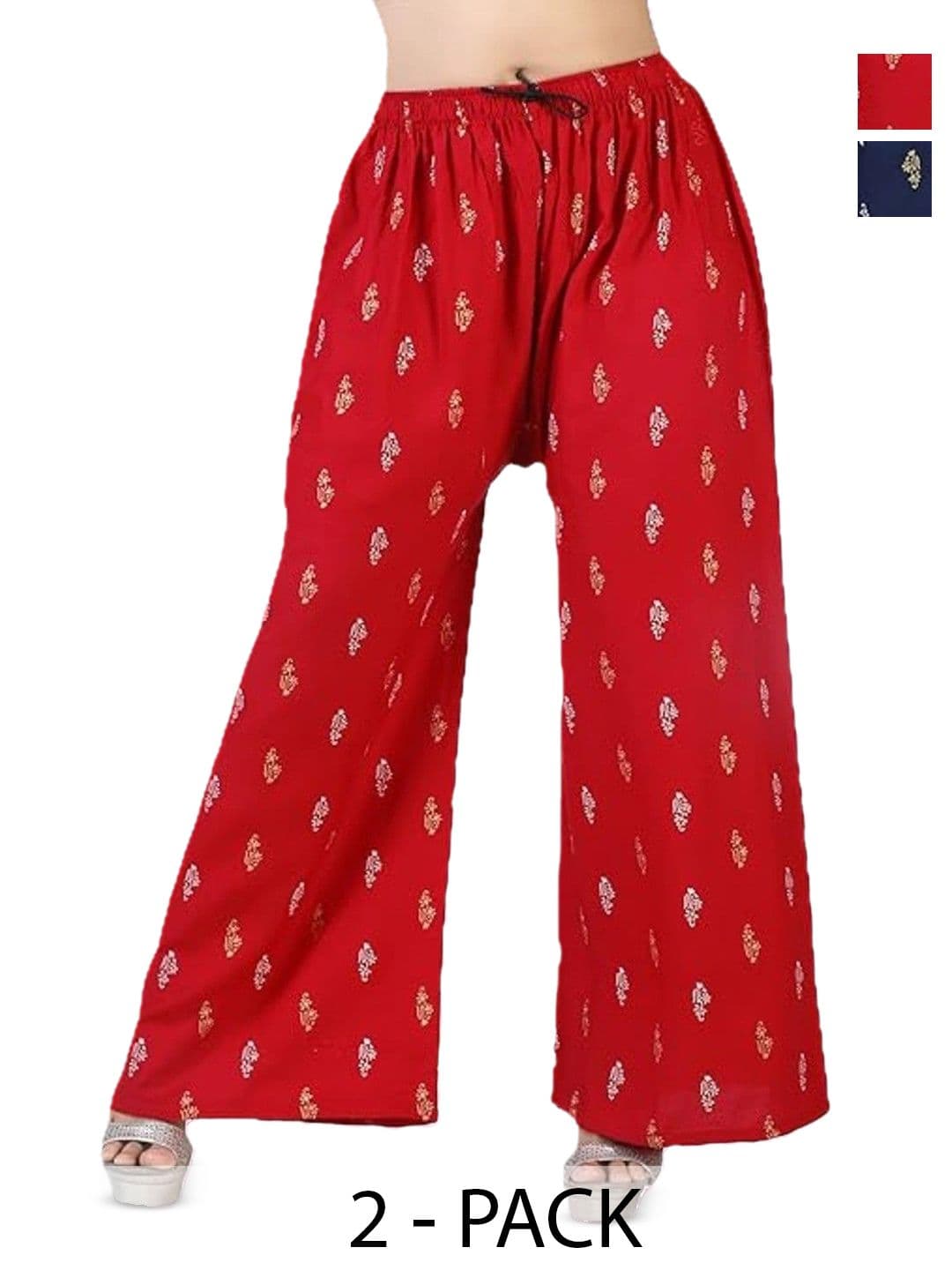 ERUDITE CLUB Women Pack of 2 Ethnic Motifs Printed Flared Ethnic Palazzos - view 1