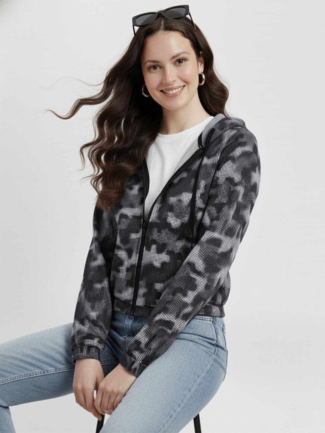 DressBerry Abstract Print Hooded Packable Bomber Jacket - view 1