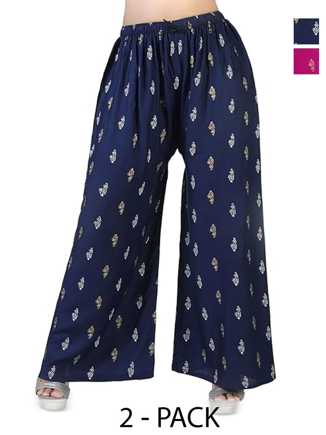 ERUDITE CLUB Pack of 2 Women Ethnic Motifs Printed Flared Ethnic Palazzos - view 1