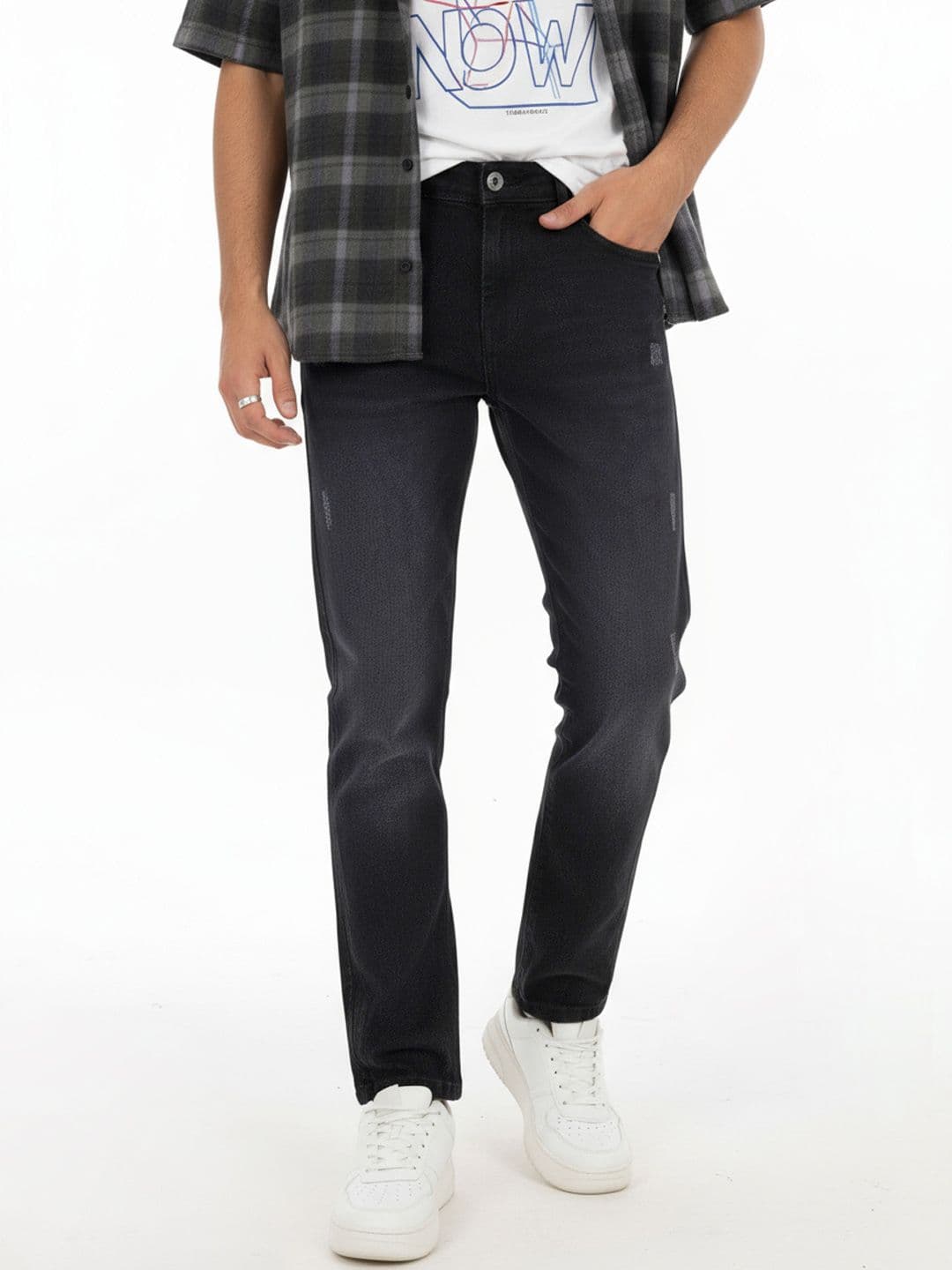 glitchez Men Straight Fit Mid-Rise Light Fade Stretchable Jeans - view 1