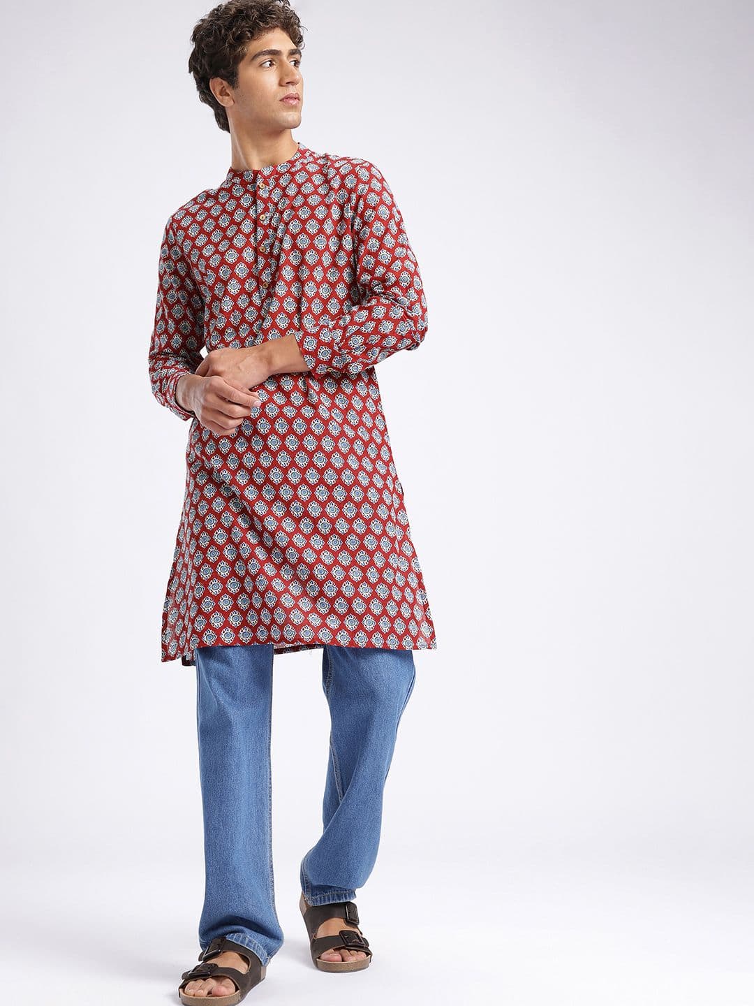 Anouk Rustic Indie Floral Printed Mandarin Collar Straight Kurta - view 1