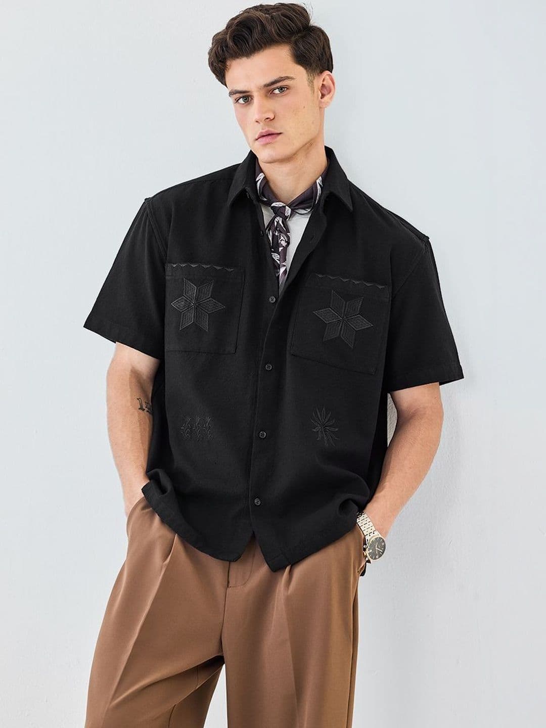 Snitch Ethnic Motifs Cotton Short Sleeves Oversized Fit Shirt - view 1