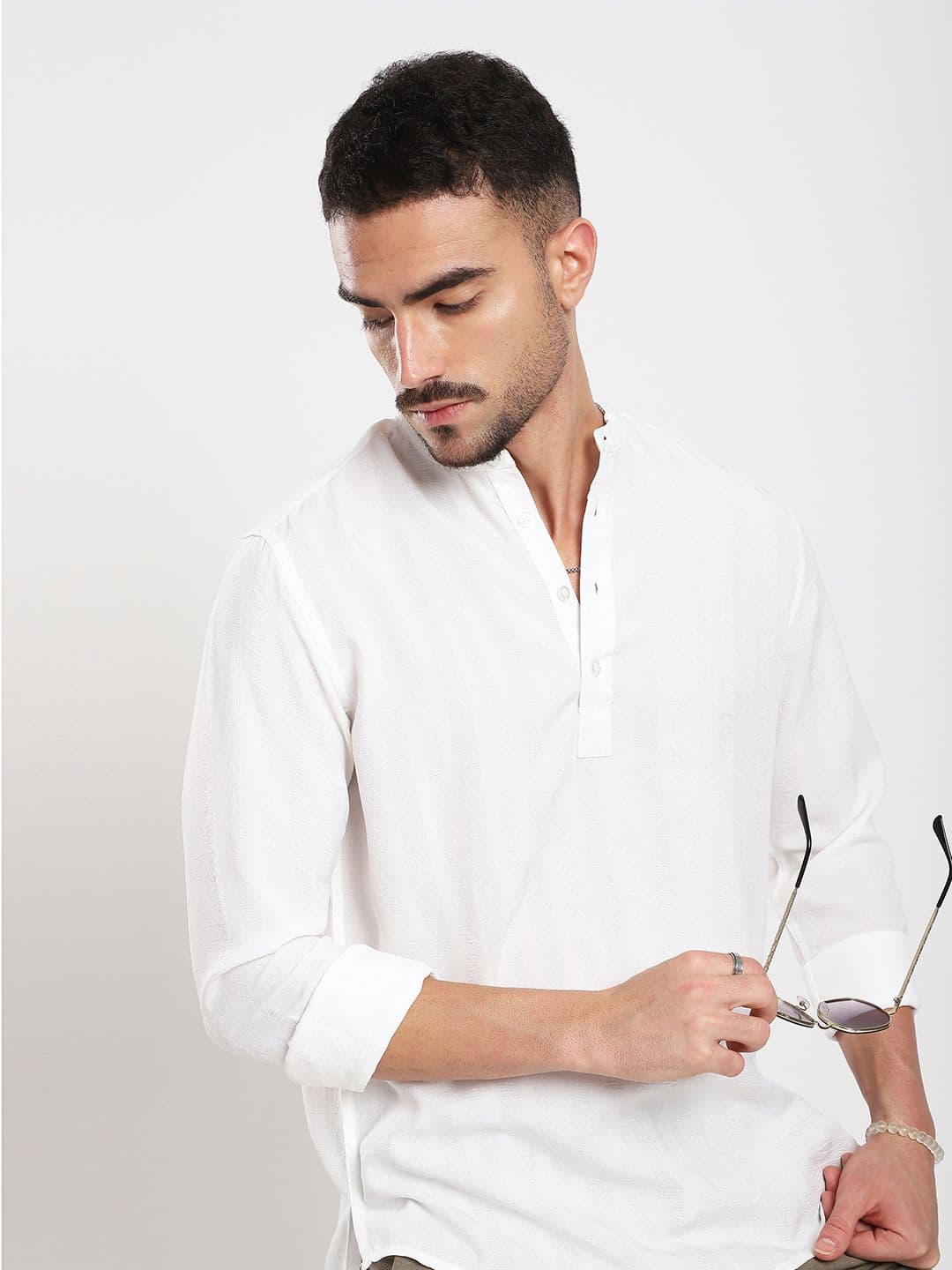 VASTRADO Sequins Minimalist Woven Design Viscose Rayon A-Line Above Knee Kurta - view 1