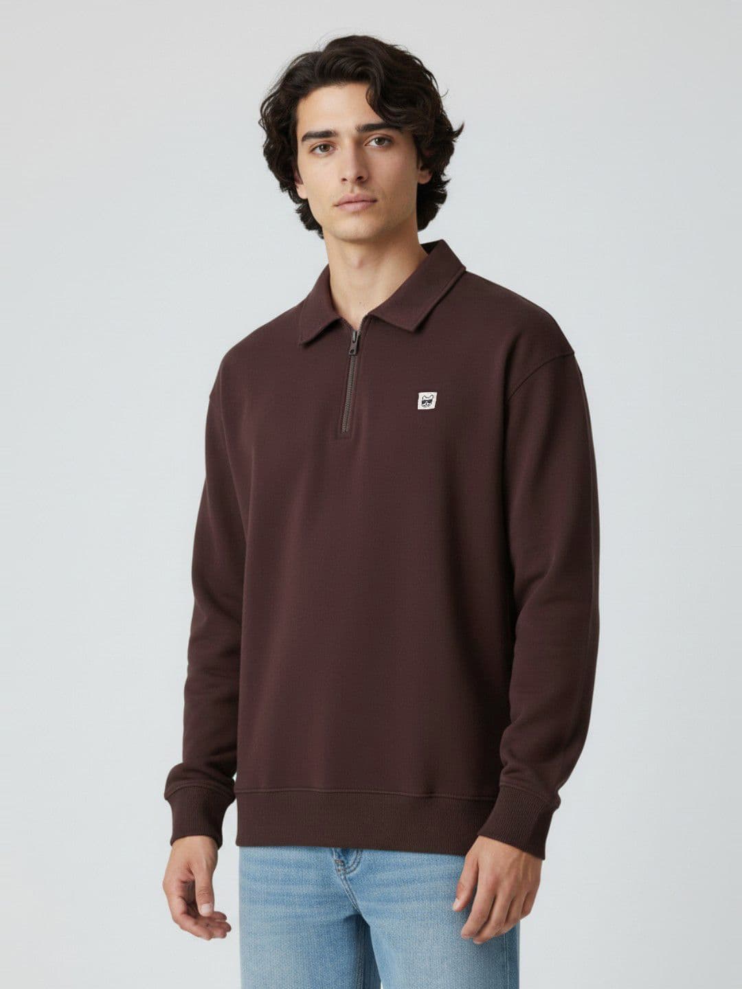 glitchez Shirt Collar Relaxed Fit Sweatshirt With Inner Fleece - view 1