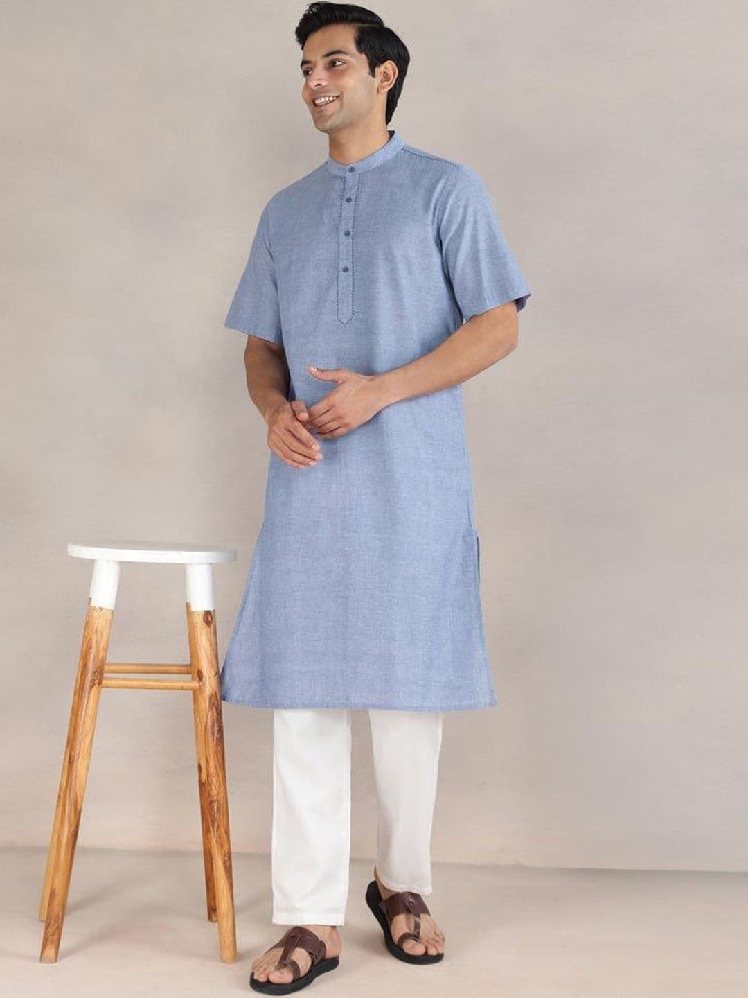 Fabindia Men Geometric Cold-Shoulder Sleeves Republic Day Republic Day Kurta - view 1
