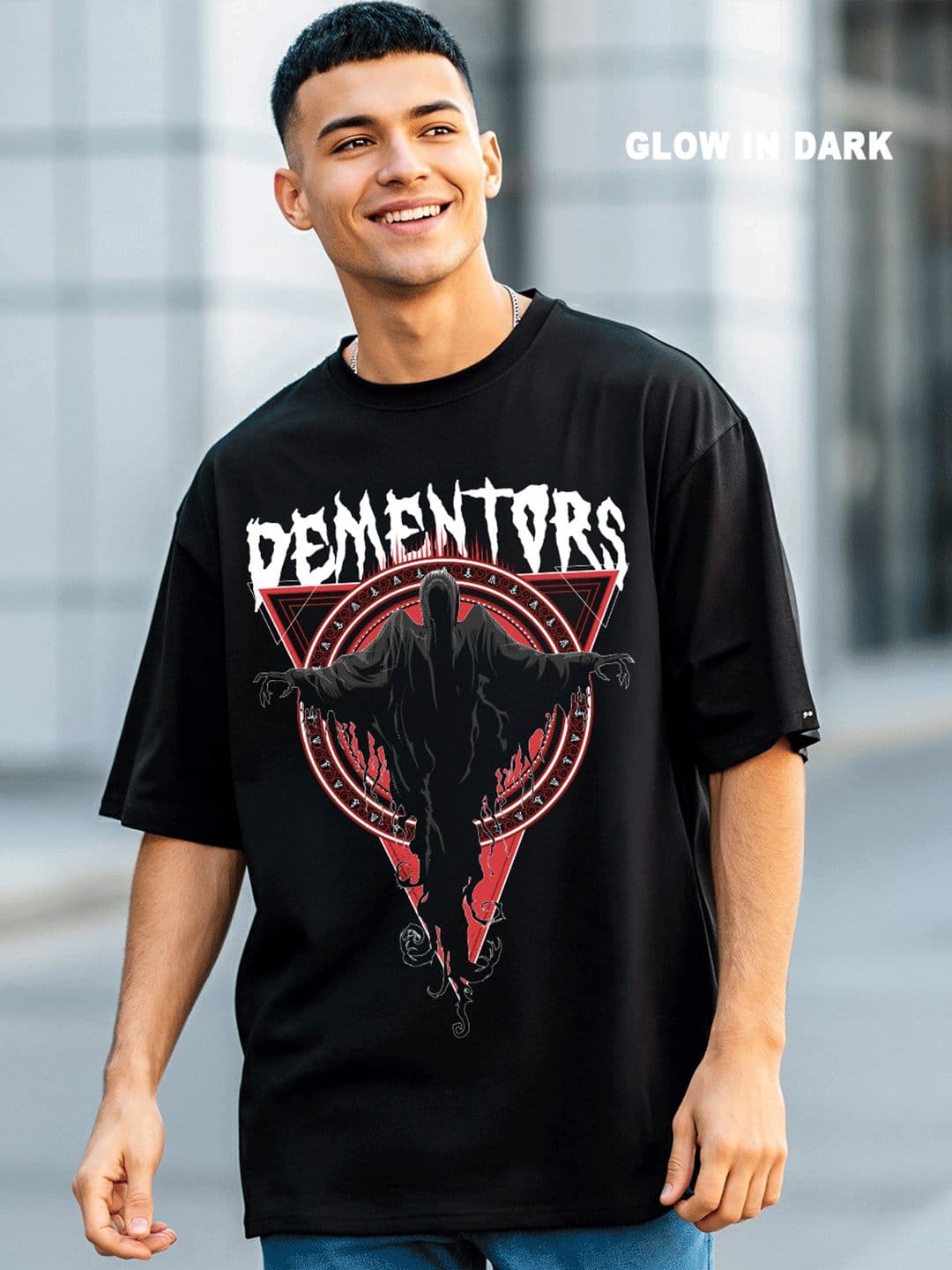 Bewakoof Men Harry Potter Black Dementors Graphic Printed Oversized Fit T-shirt - view 1