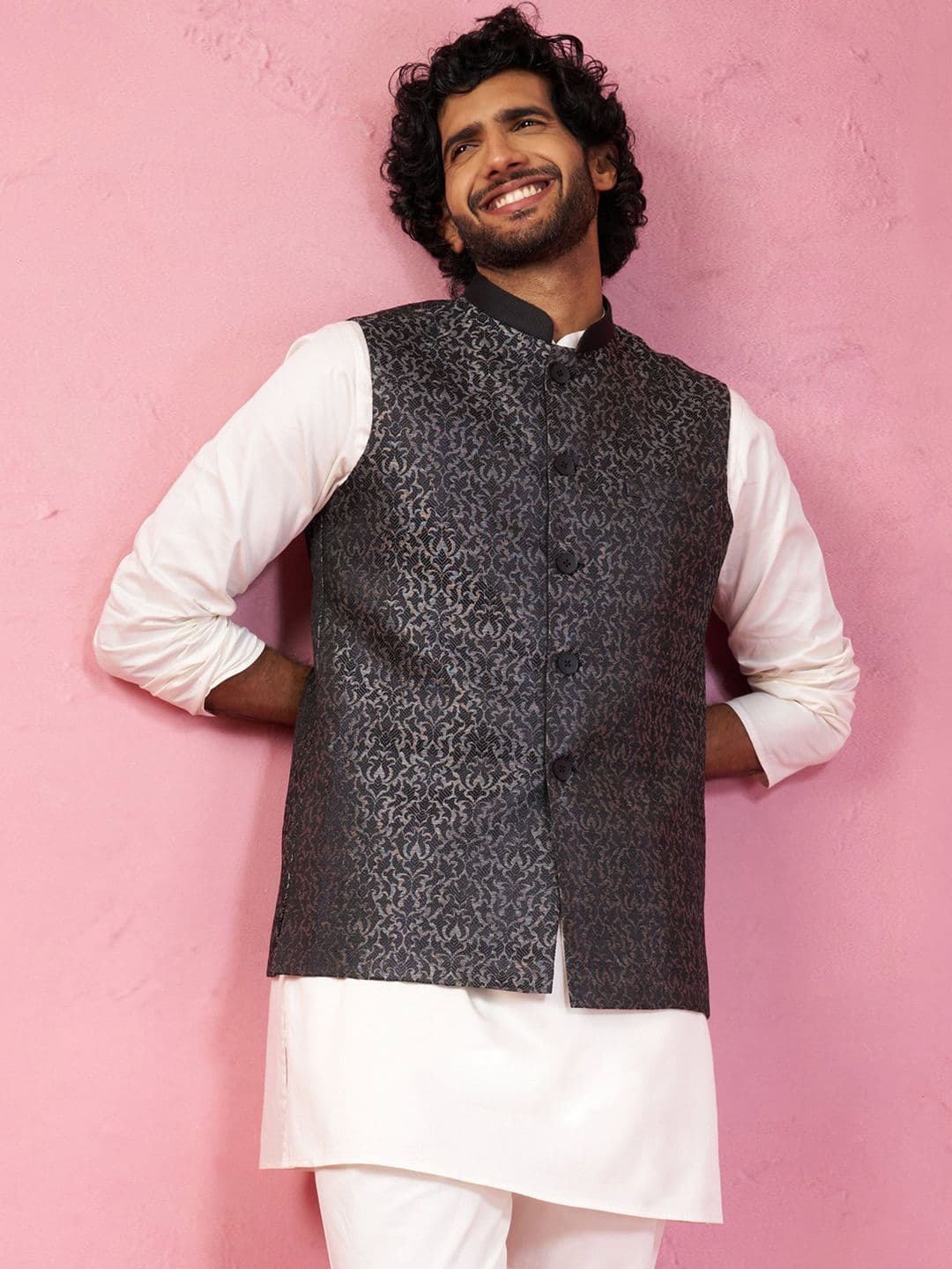 VASTRAMAY Men Woven Design Mandarin Collar Nehru Jacket - view 1