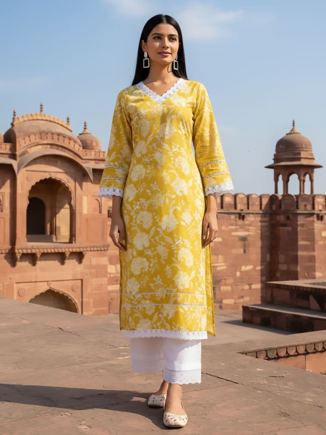 AADVIKA Women Printed Flared Sleeves Floral Kurta - view 1