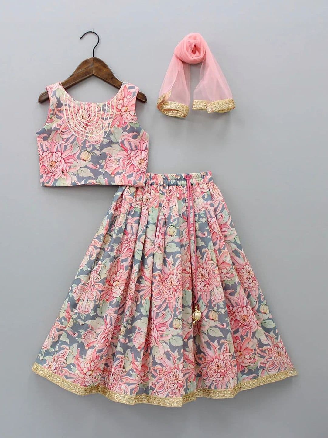 YK Girls Printed Thread Work Ready to Wear Lehenga & Blouse With Dupatta - view 1
