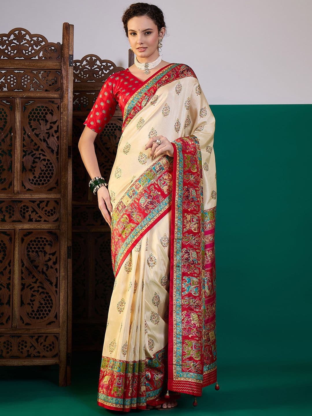 Sangria Ethnic Digital Printed Festive Wear Printing Saree With Matching Blouse - view 1
