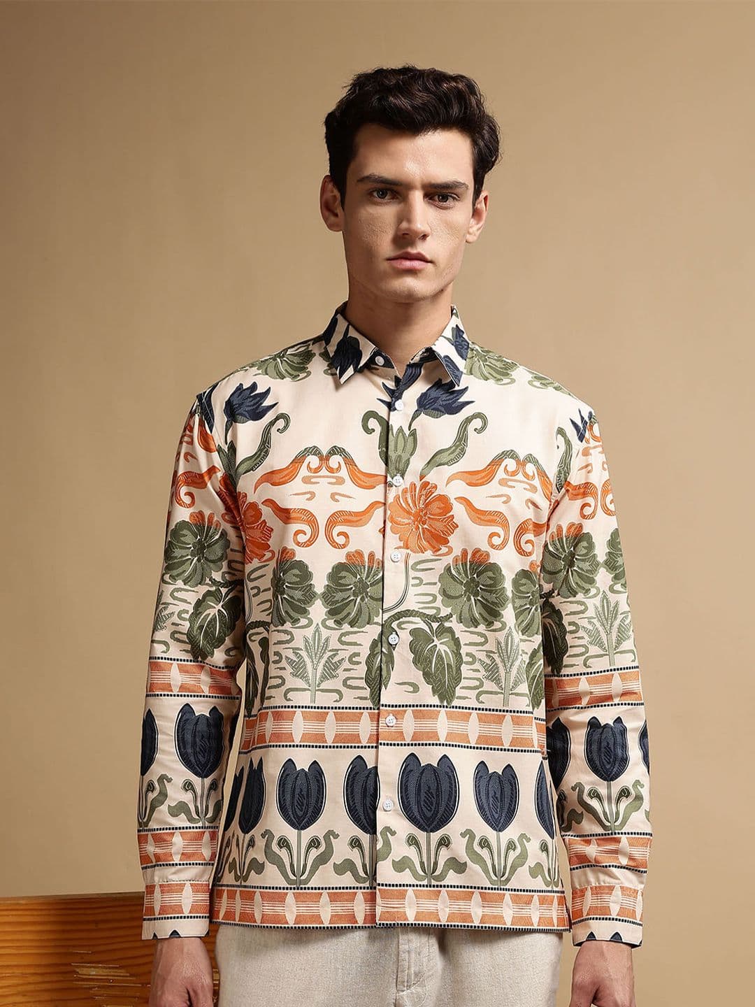 Eszett Men Graphic Printed Spread Collar Pure Cotton Casual Shirt - view 1
