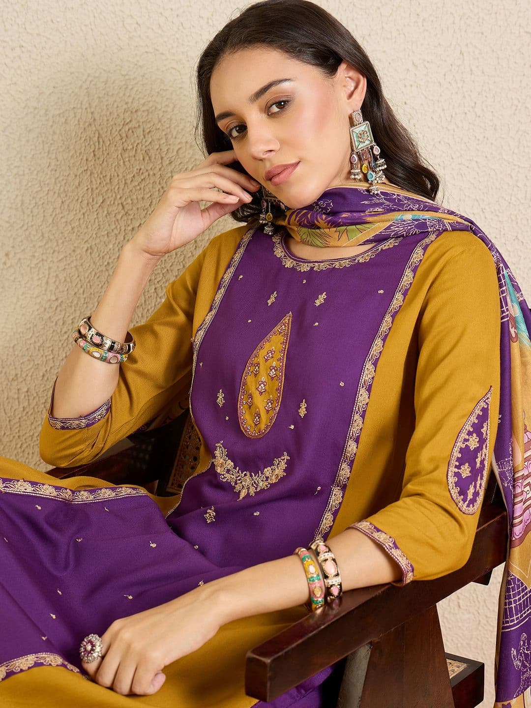 Indo Era Women Ethnic Motifs Colourblocked Regular Thread Work Kurta with Patiala & With Dupatta - view 1