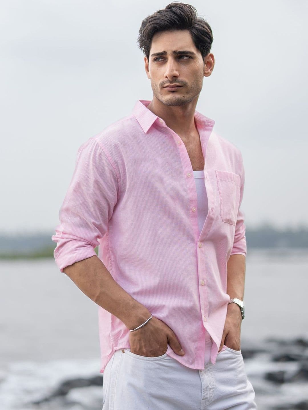 Powerlook Weight Cotton Horizontal Stripes Polyester Long Sleeves Shirt - view 1