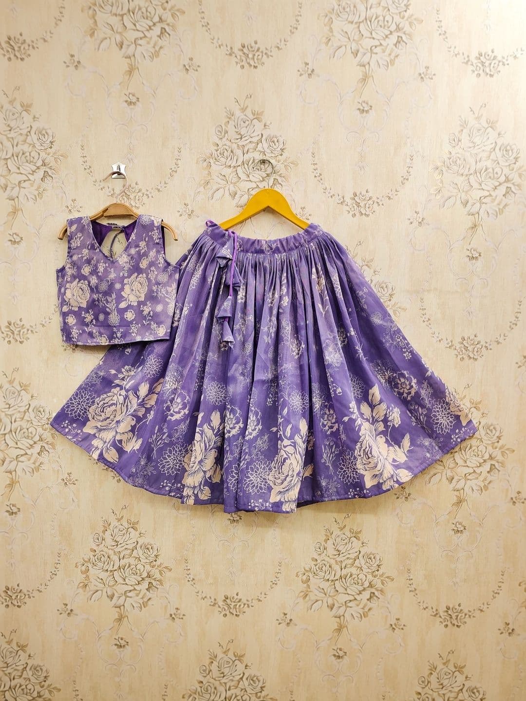 JOVK DESIGN Girls Lavender Floral Printed Semi-Stitched Lehenga & Choli - view 1