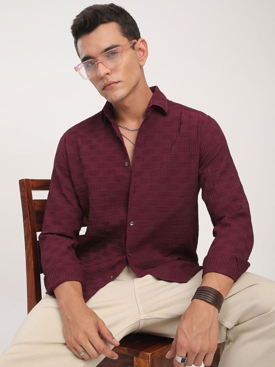VASTRADO Self Textured Polyester Long Sleeves Slim Fit Shirt - view 1