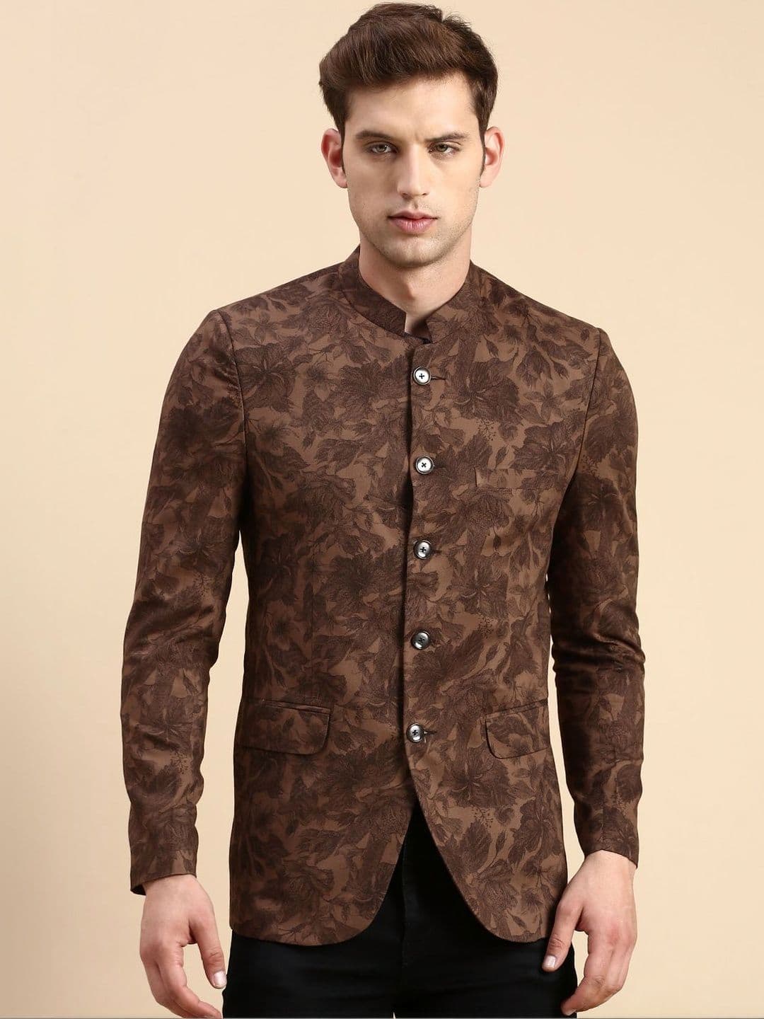 SHOWOFFFF Printed Slim-Fit Notched Lapel Long Sleeves Single-Breasted Blazers