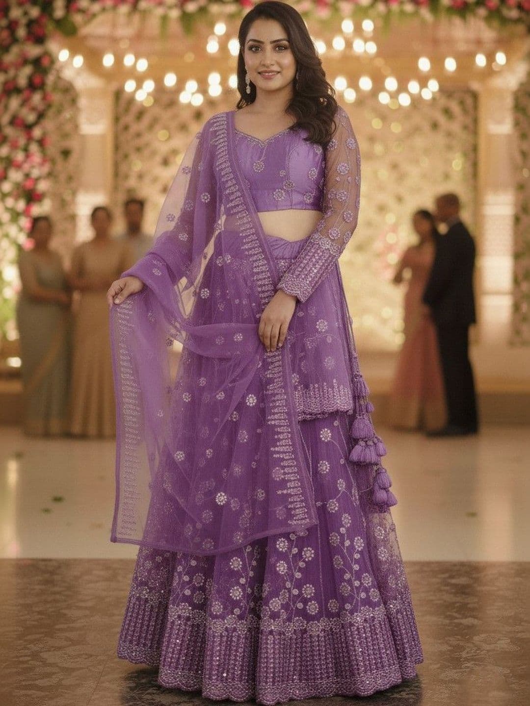 PU FASHION Embellished Sequinned Ready to Wear Lehenga & Blouse with Dupatta - view 1