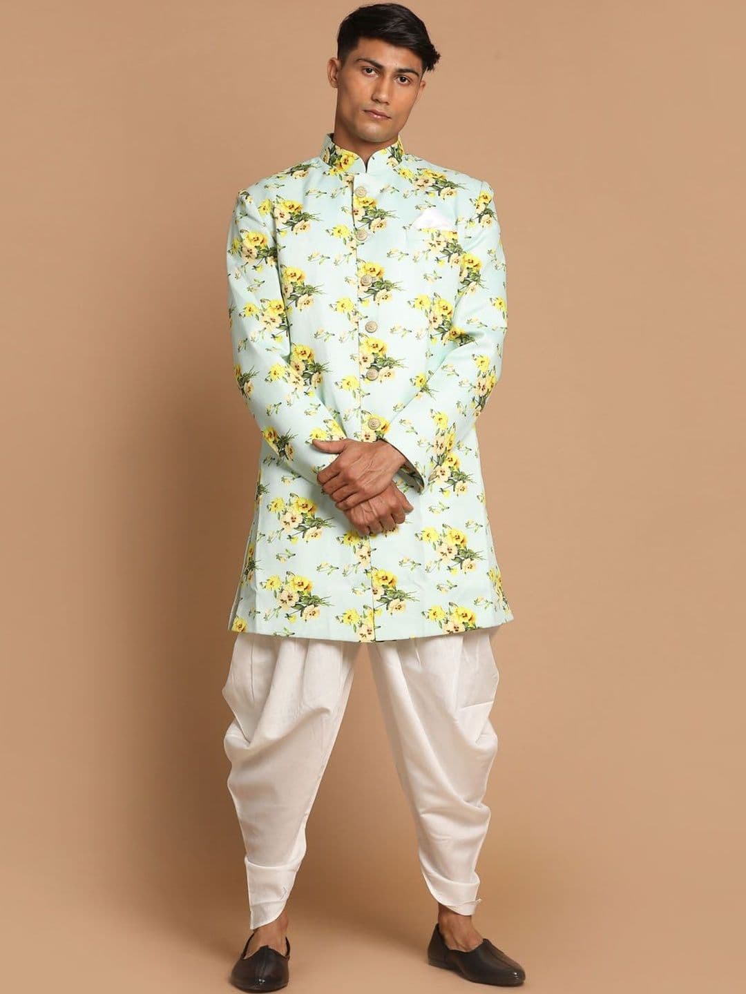 JBN Creation Printed Mandarin Collar Sherwani