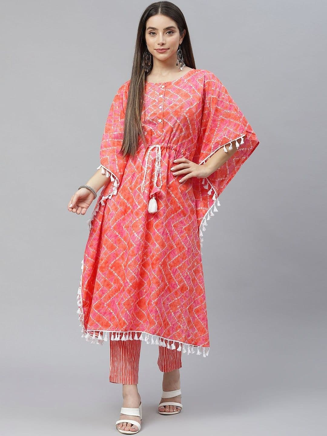 Indibelle Women Geometric Striped Gotta Patti Kaftan Kurta - view 1