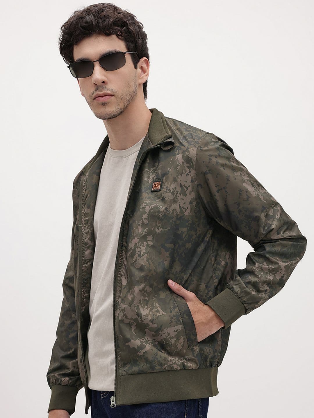 The Roadster lifestyle Co. Camouflage Printed Mock Collar Bomber Jacket - view 1