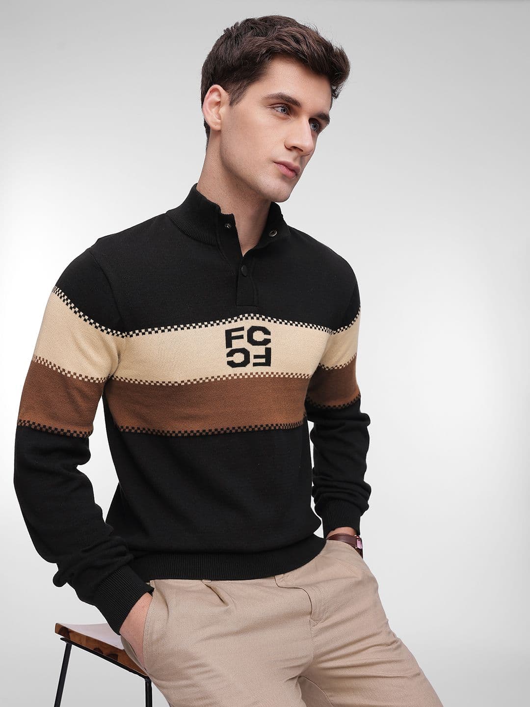 French Connection Mock Collar Colourblocked Pullover