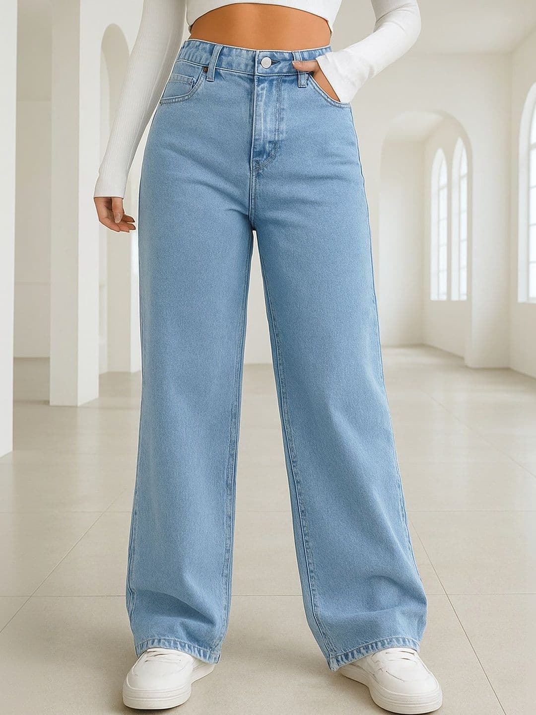 KASHIAN Women Loose Wide Leg High-Rise Light Fade Stretchable Jeans - view 1