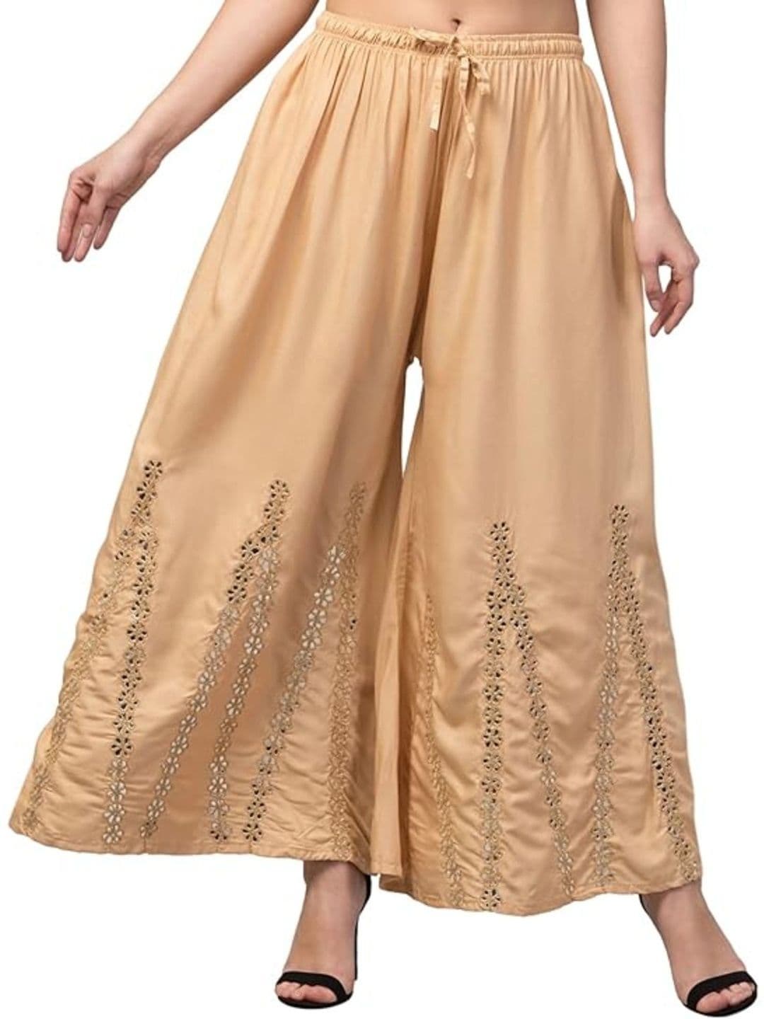 ERUDITE CLUB Women Embroidered Mrror Work Flared Ethnic Palazzos - view 1
