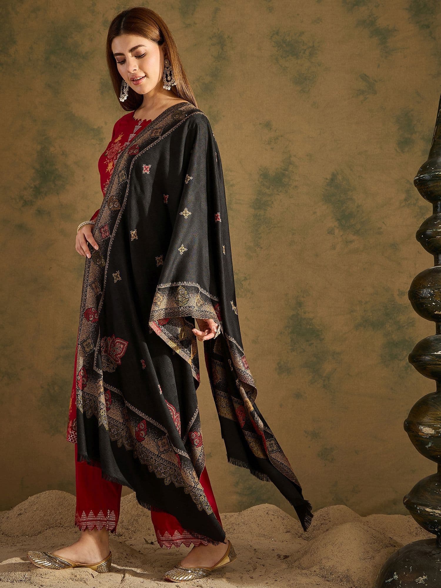 SAHASIKA Floral Woven Design Pashmina Woolen Shawl - view 1