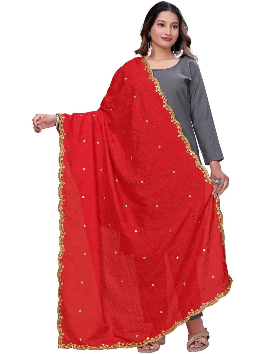 Kemza Embroidered Ikat Dupatta with Mirror Work - view 1