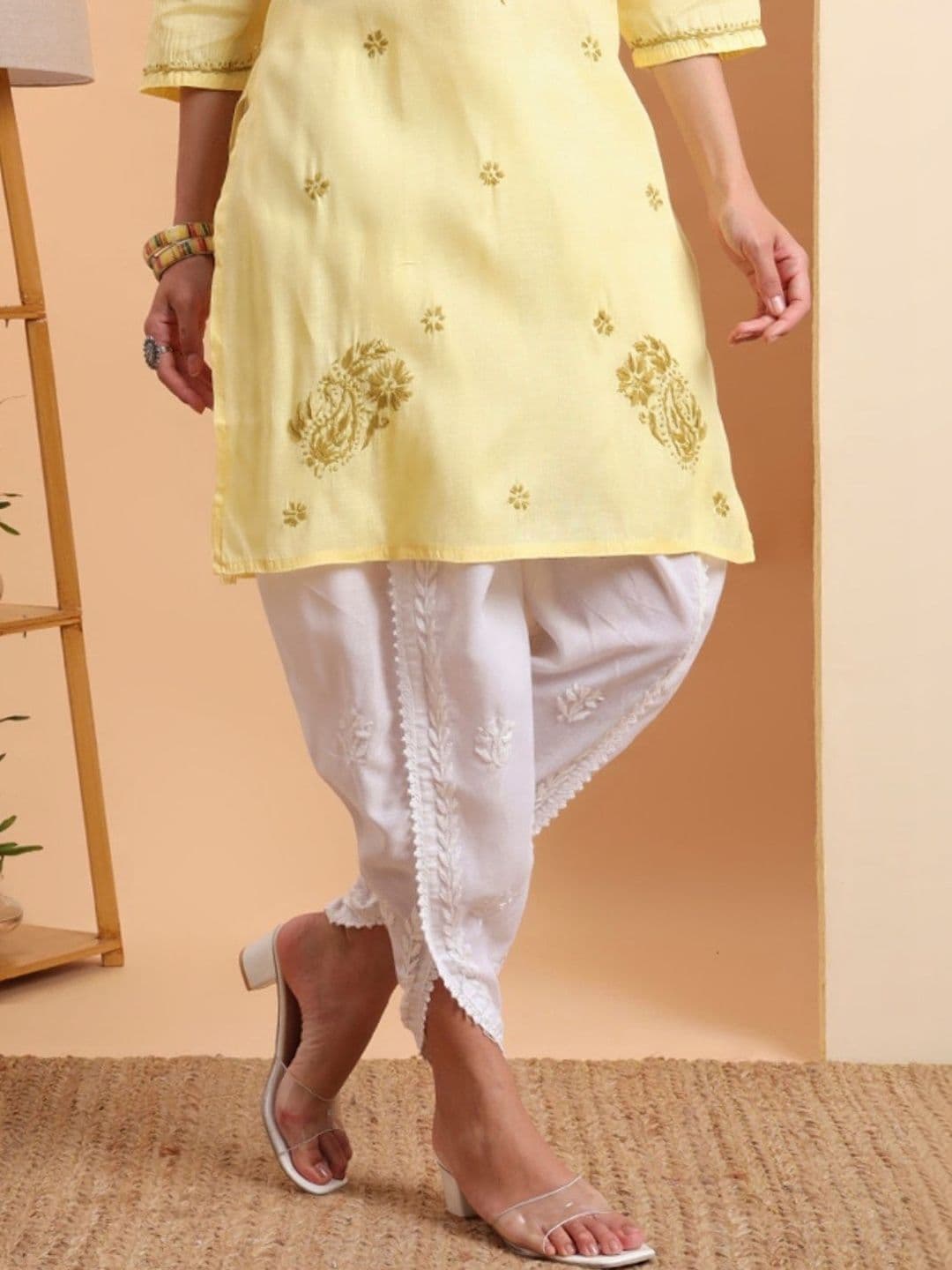 ELENORA Women Floral Embroidered Flared Knitted Cropped Ethnic Palazzos - view 1