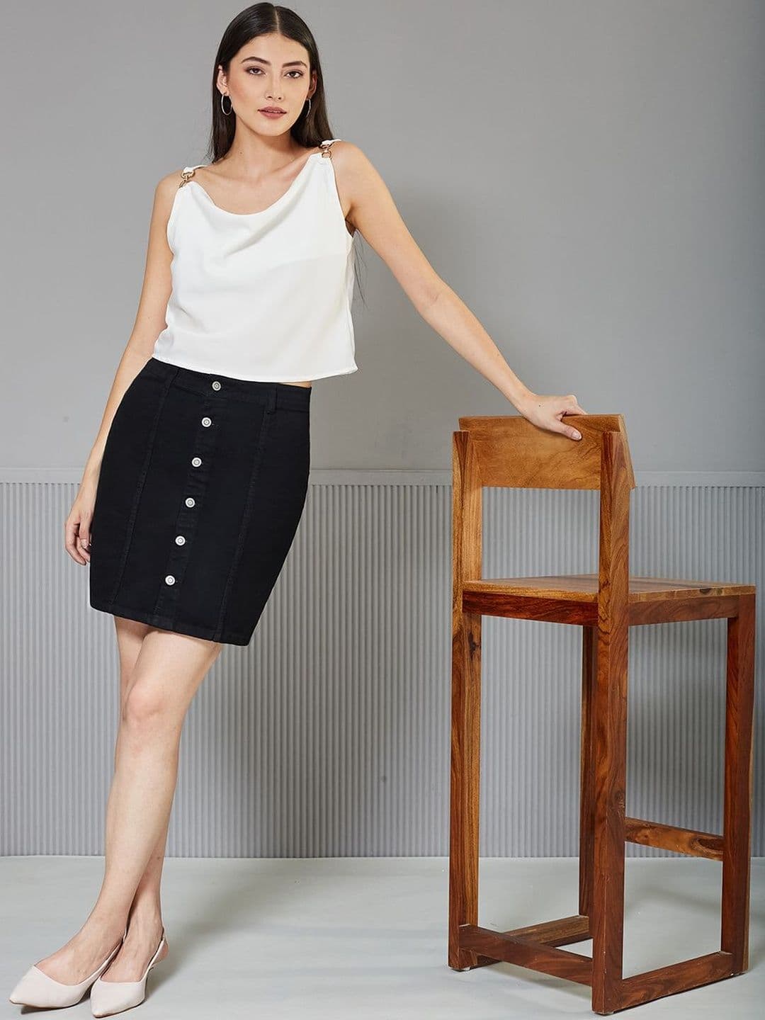 Chemistry Women Stretchable Solid A-line Mini Denim Skirt - view 1
