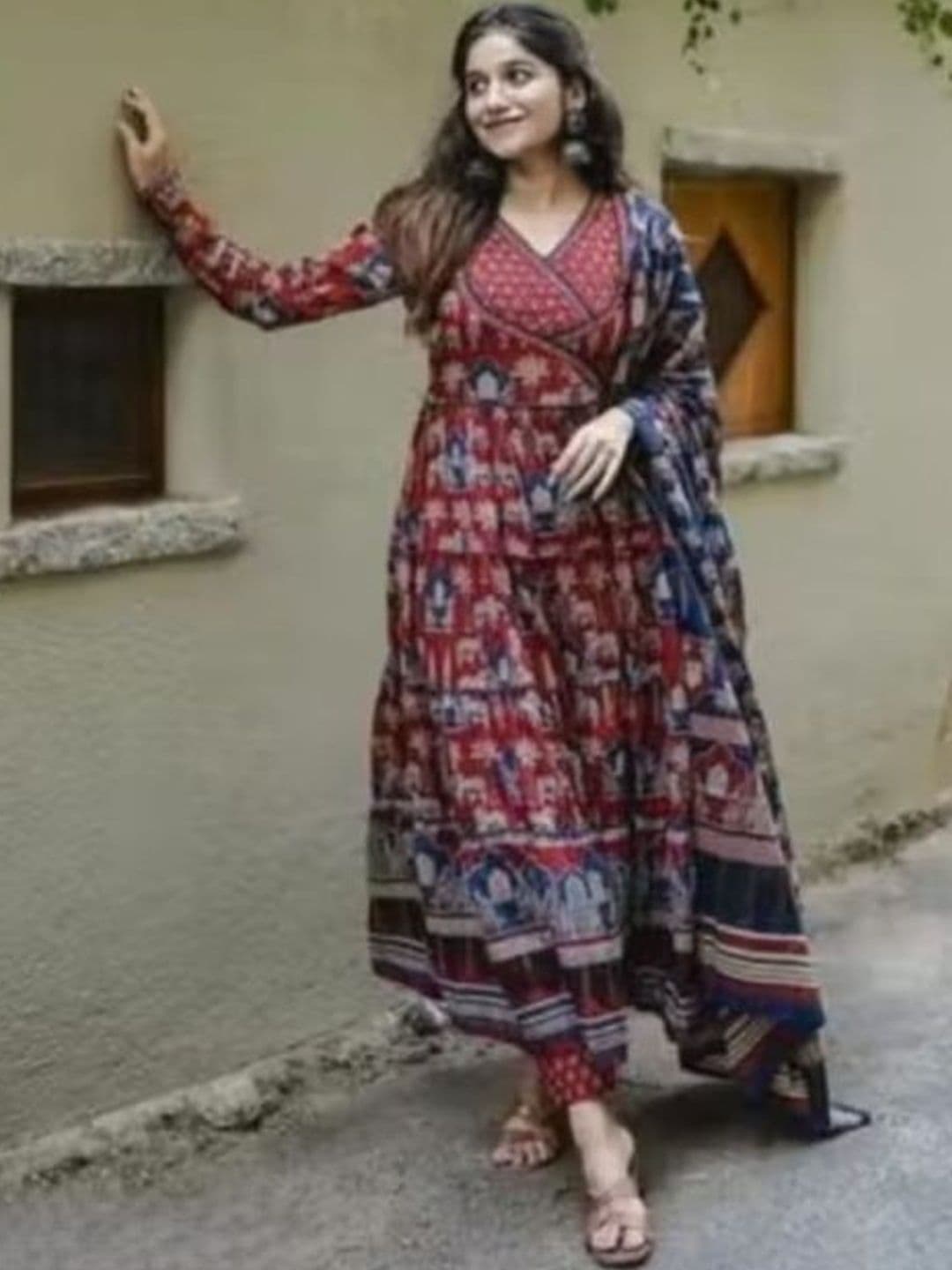 Lali Creation Women Ethnic Motifs Printed Angrakha Kurta with Trousers & With Dupatta - view 1