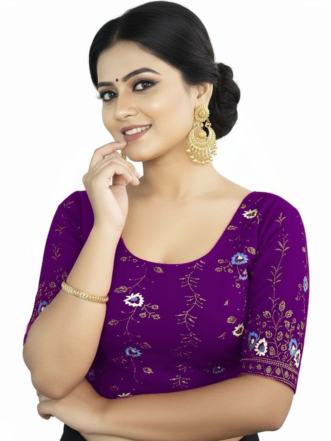 PU FASHION Embellished Round Neck Saree Blouse - view 1