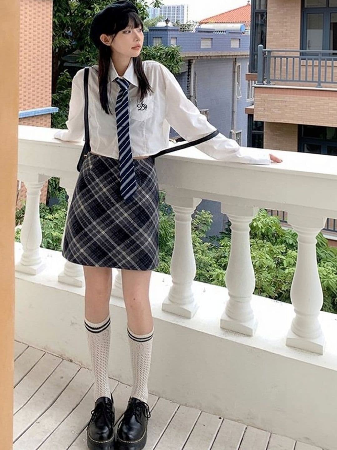 StyleCast Checked A-Line Above Knee Skirt - view 1