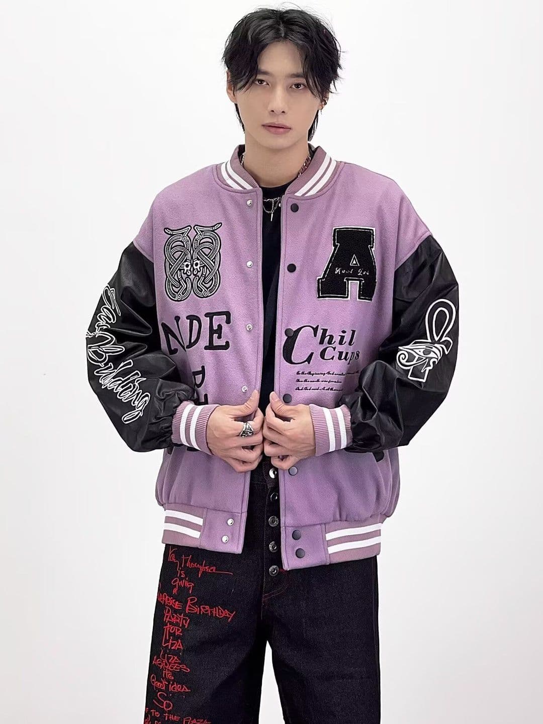 HERE&NOW Men Colourblocked Varsity Jacket with Embroidered - view 1